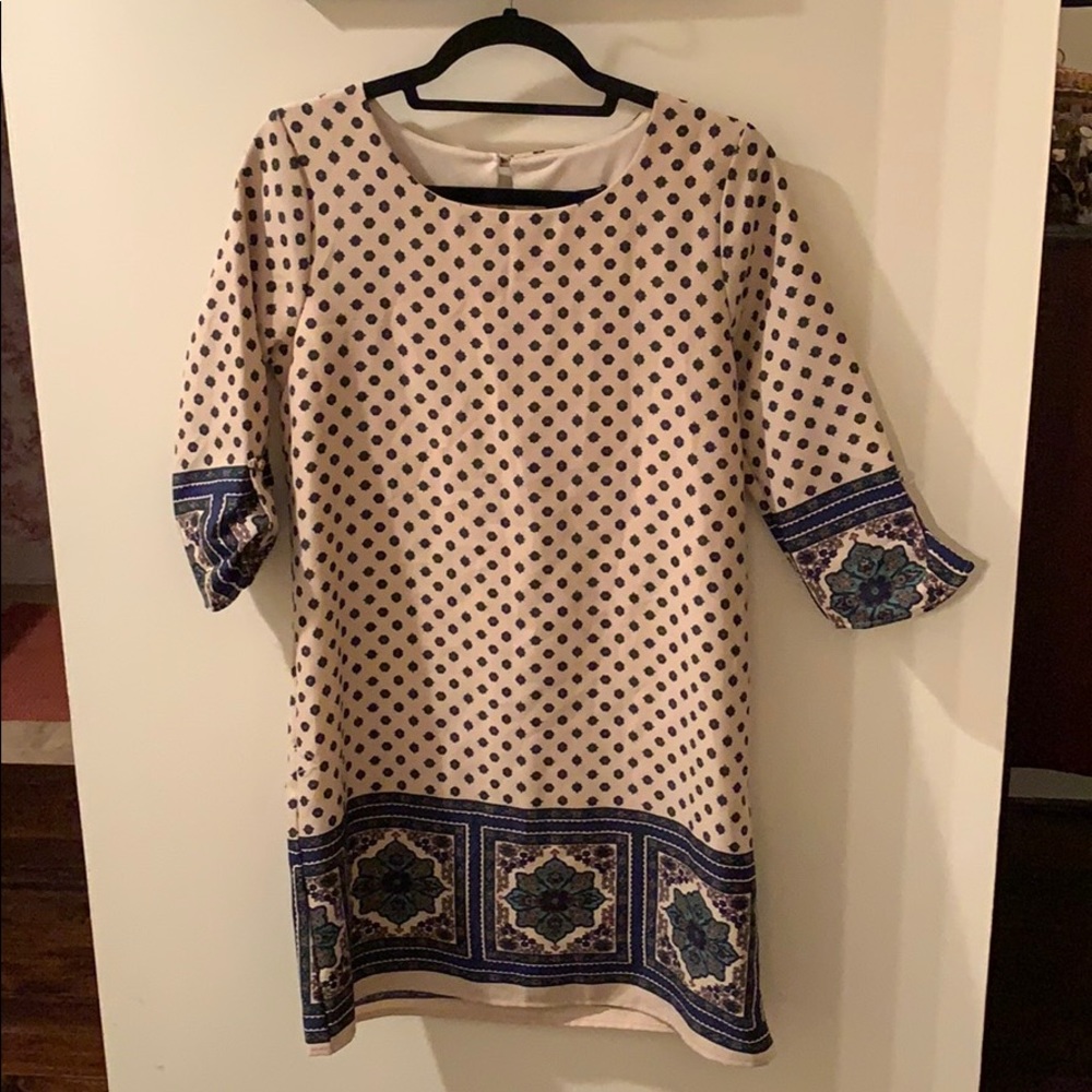 Jella Couture Tan and blue Dress, Size M